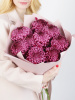 Букет из 9 фиолетовых хризантем Бигуди в розовой упаковке
